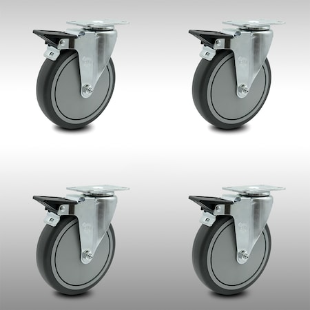 Service Caster 6 Inch SS Thermoplastic Rubber Swivel Top Plate Caster Set with Brake SCC SCC-SS20S614-TPRB-TLB-4